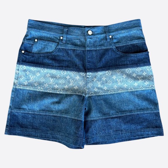 Louis Vuitton Blue Monogram Patchwork Denim Shorts - Picture 1 of 9
